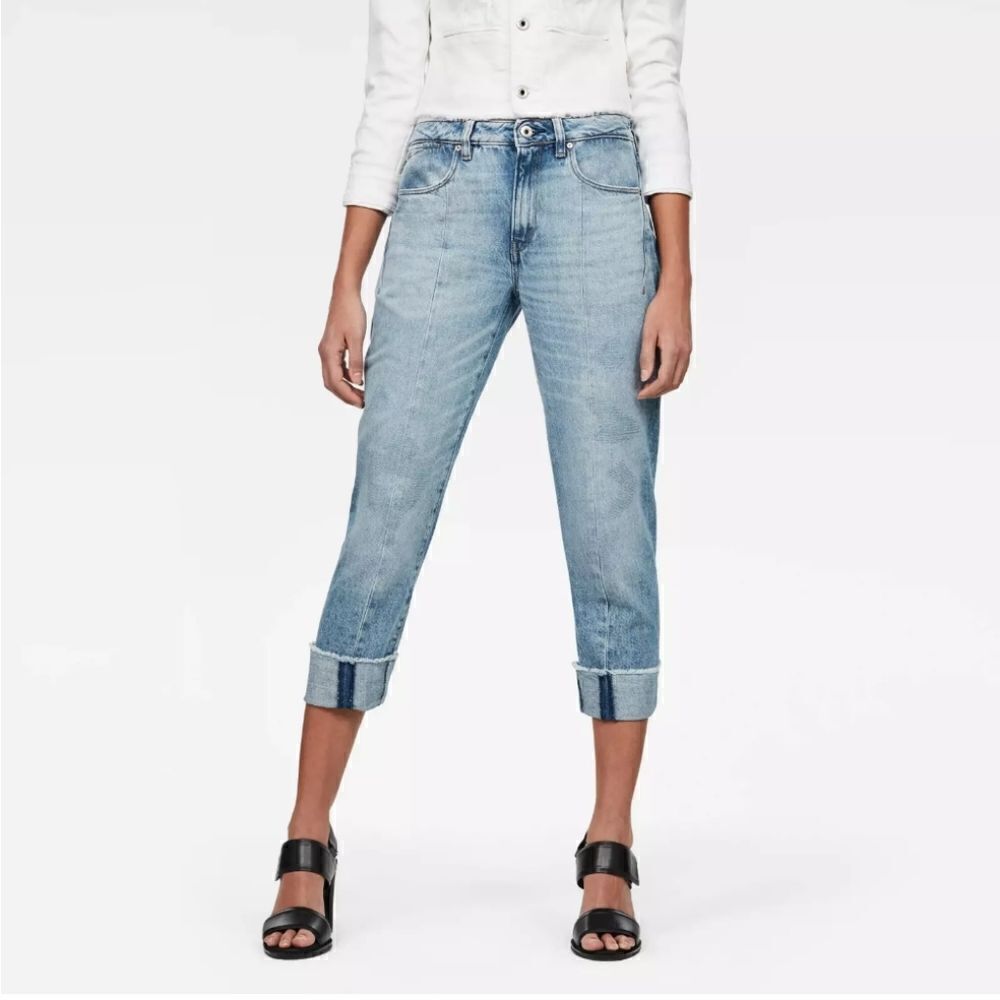 G-Star LANC 3D HIGH STRAIGHT Raw Hem Light Aged Restored 86 Crop Jeans W29 L28